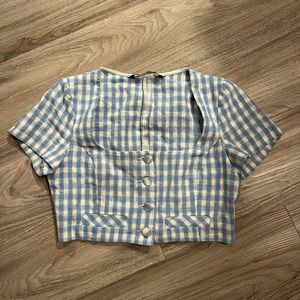 ZARA CROPPED GINGHAM TOP - SIZE SMALL